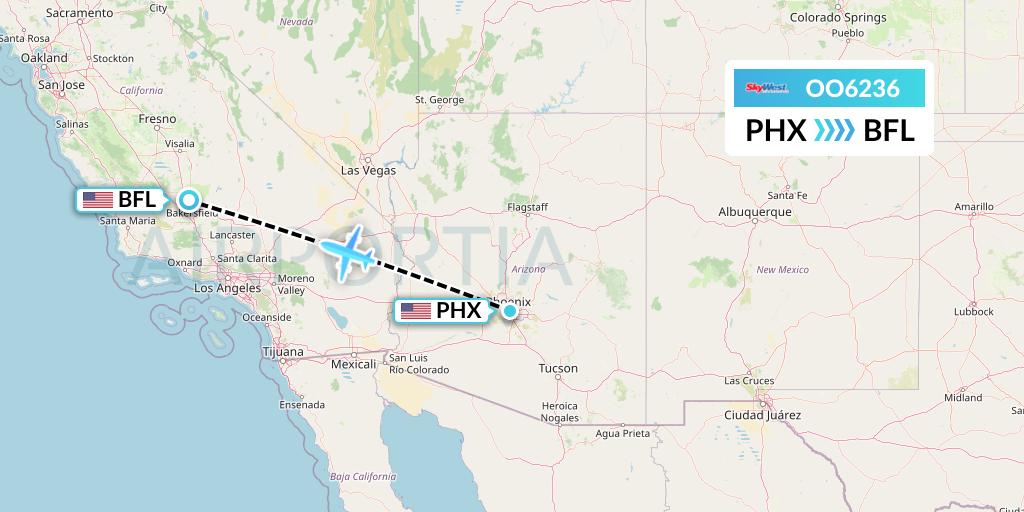 OO6236 SkyWest Airlines Flight Map: Phoenix to Bakersfield