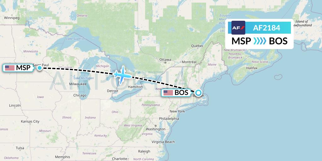 AF2184 Air France Flight Map: Minneapolis to Boston