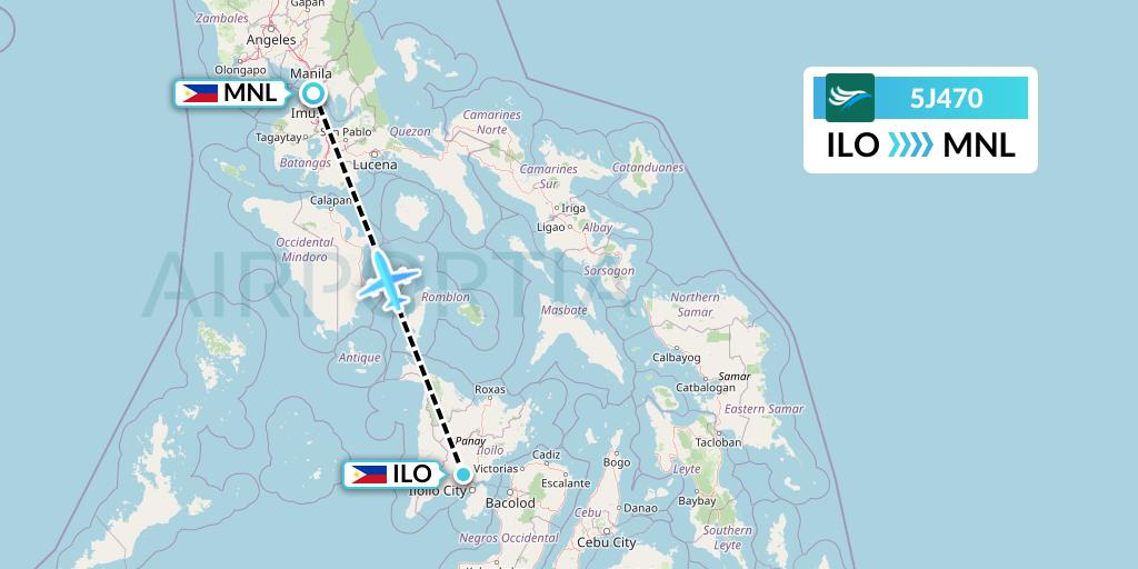 5J470 CEBU Pacific Air Flight Map: Iloilo to Manila