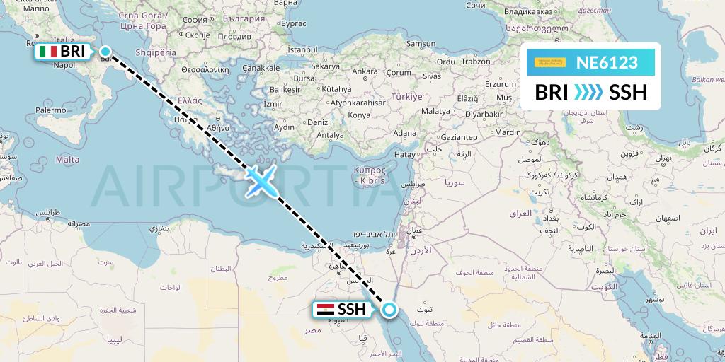 NE6123 Nesma Airlines Flight Map: Bari to Sharm el-Sheikh