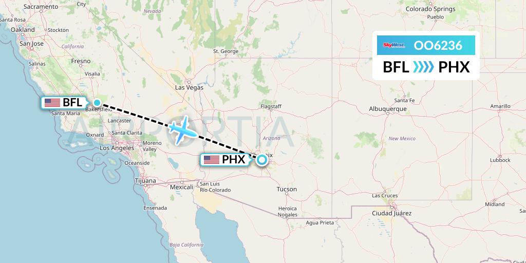 OO6236 SkyWest Airlines Flight Map: Bakersfield to Phoenix