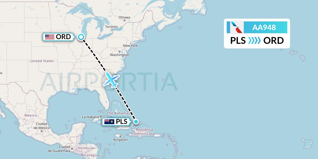 AA948 American Airlines Flight Map: Providenciales to Chicago
