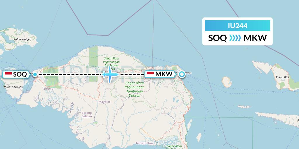 IU244 Pt. Super Air Jet Flight Map: Sorong to Manokwari