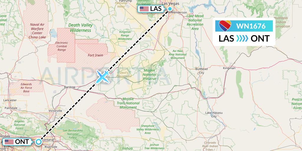WN1676 Southwest Airlines Flight Map: Las Vegas to Ontario