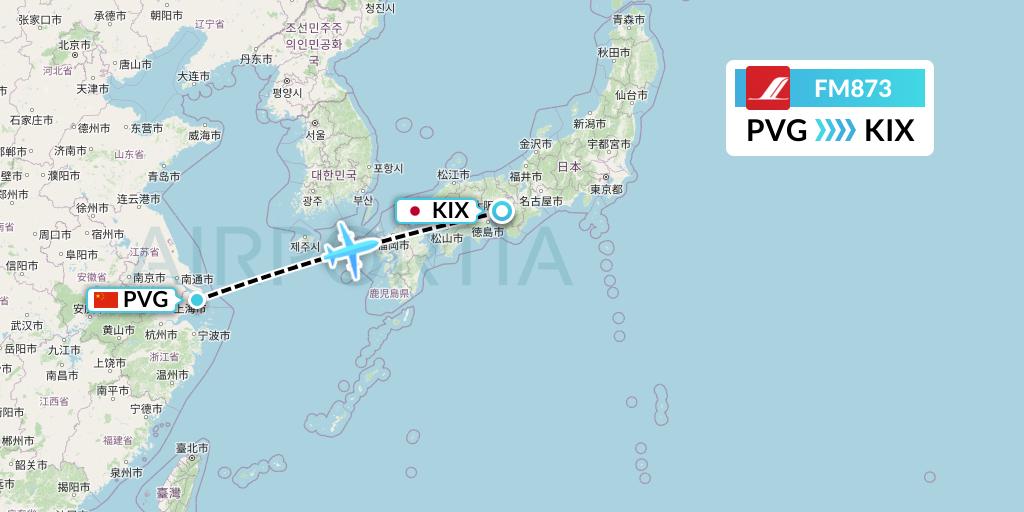 FM873 Shanghai Airlines Flight Map: Shanghai to Osaka