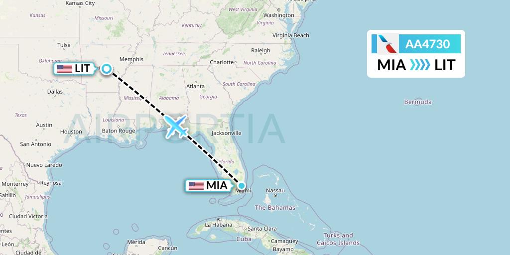AA4730 American Airlines Flight Map: Miami to Little Rock