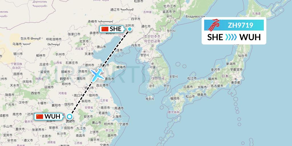 ZH9719 Shenzhen Airlines Flight Map: Shenyang to Wuhan