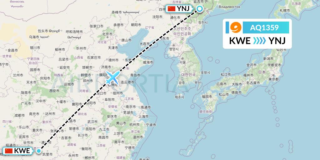 AQ1359 9 Air Flight Map: Guiyang to Yanji