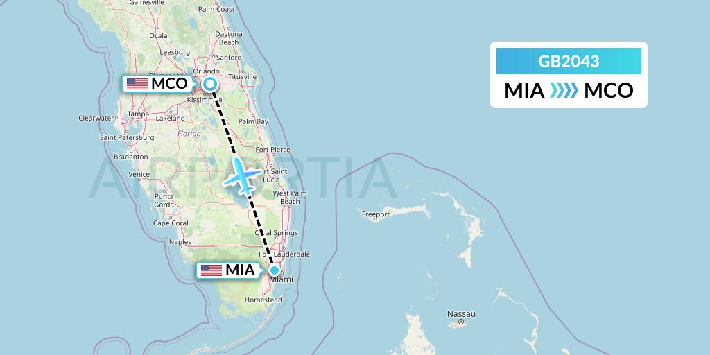 GB2043 ABX Air Flight Map: Miami to Orlando