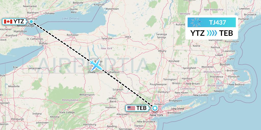 TJ437 Tradewind Aviation Flight Map: Toronto to Teterboro