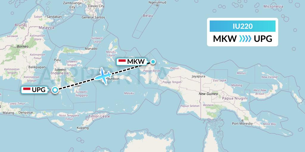 IU220 Pt. Super Air Jet Flight Map: Manokwari to Makassar