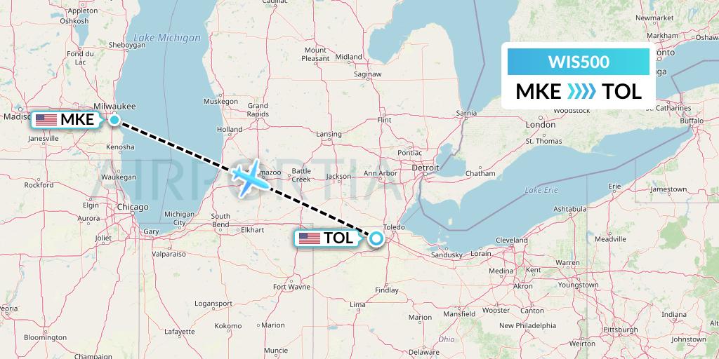 WIS500 Paccair Flight Map: Milwaukee to Toledo