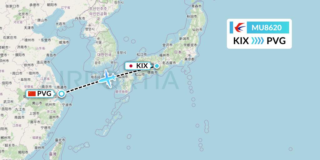 MU8620 China Eastern Airlines Flight Map: Osaka to Shanghai