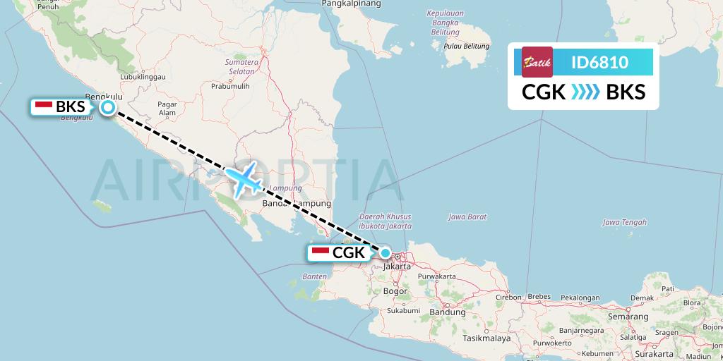 ID6810 Batik Air Flight Map: Jakarta to Bengkulu