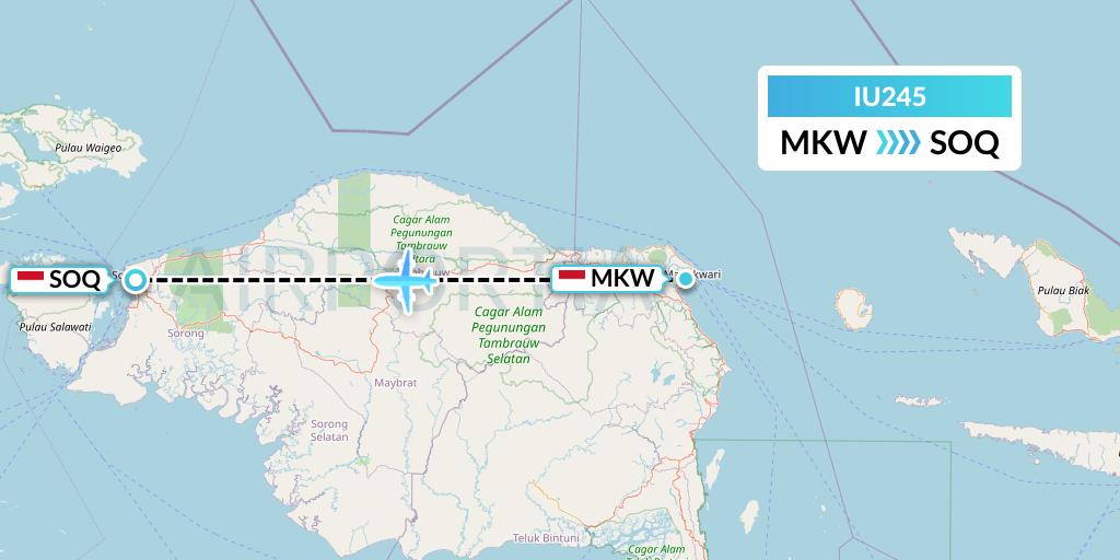 IU245 Pt. Super Air Jet Flight Map: Manokwari to Sorong