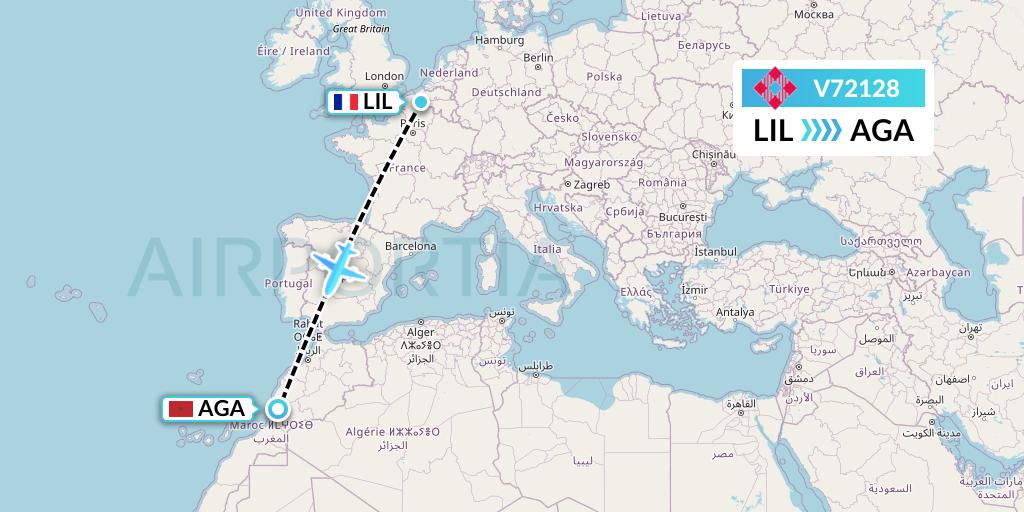 V72128 Volotea Flight Map: Lille to Agadir