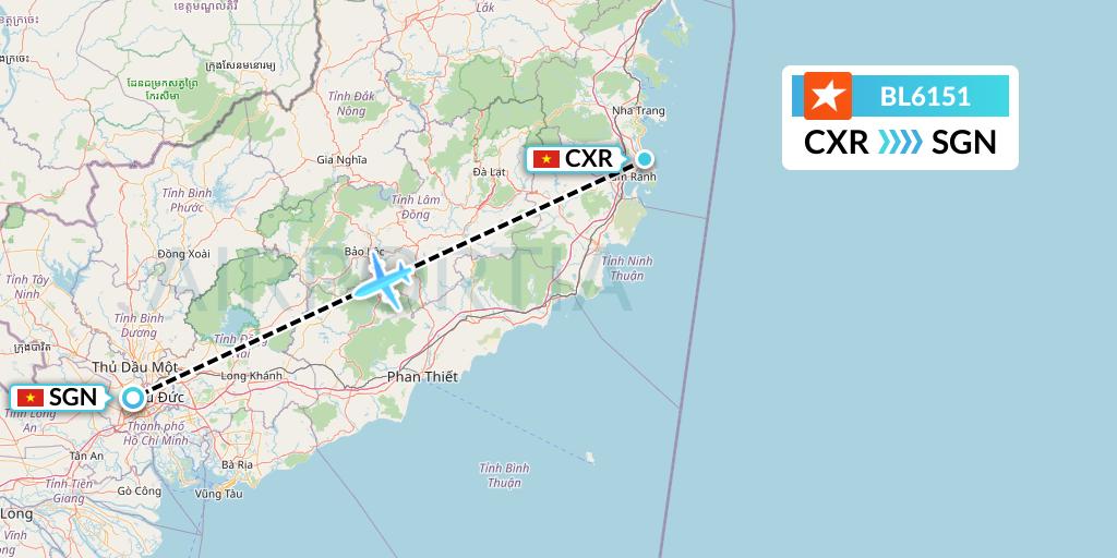 BL6151 Pacific Airlines Flight Map: Nha Trang to Ho Chi Minh City