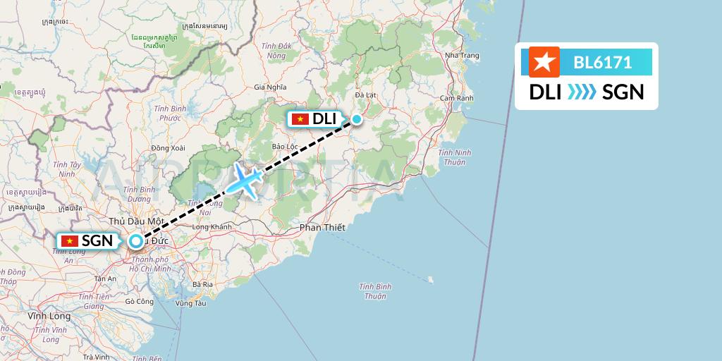 BL6171 Pacific Airlines Flight Map: Da Lat to Ho Chi Minh City