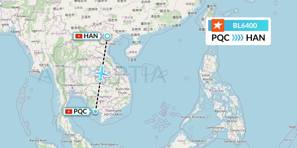 BL6400 Pacific Airlines Flight Map: Phu Quoc to Hanoi