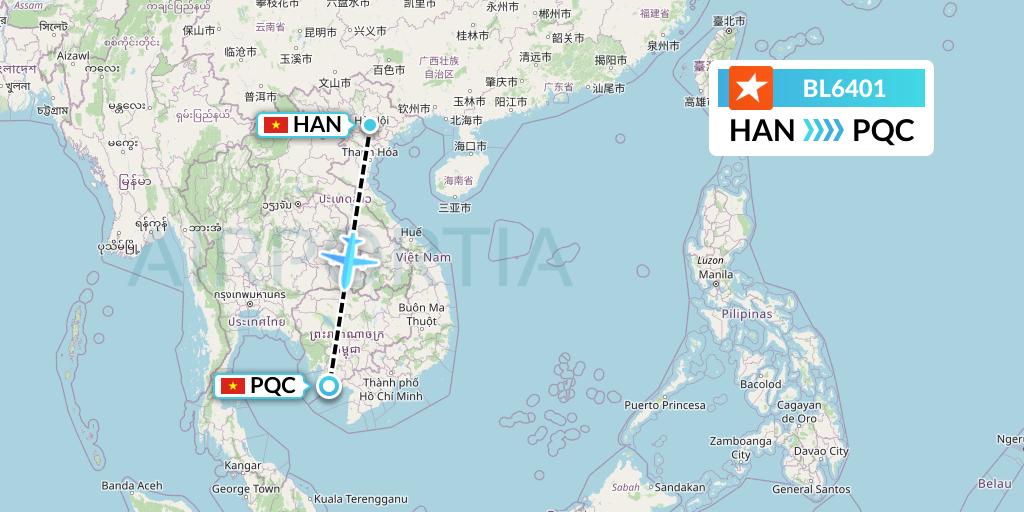 BL6401 Pacific Airlines Flight Map: Hanoi to Phu Quoc
