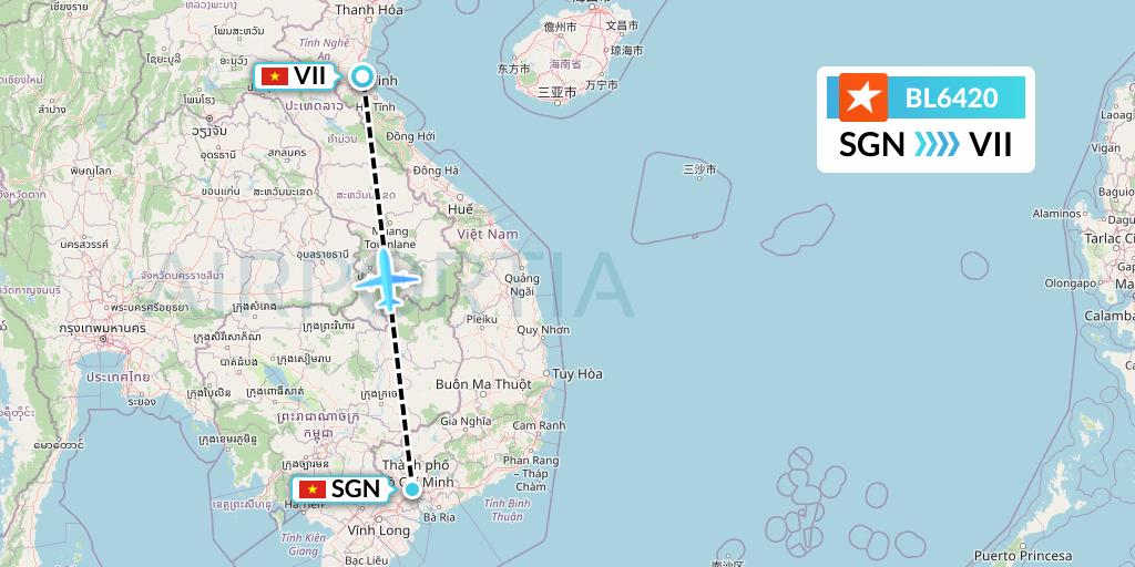 BL6420 Pacific Airlines Flight Map: Ho Chi Minh City to Vinh