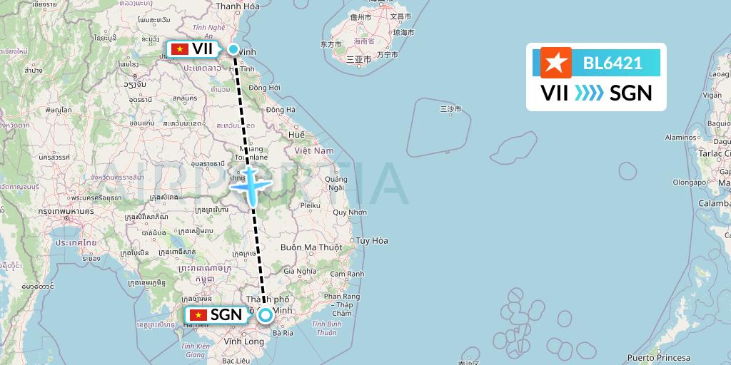 BL6421 Pacific Airlines Flight Map: Vinh to Ho Chi Minh City