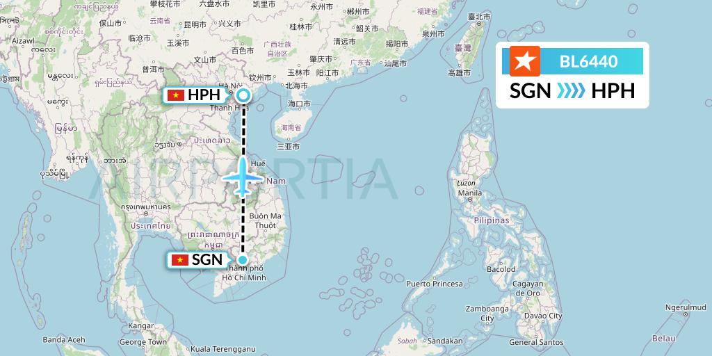 BL6440 Pacific Airlines Flight Map: Ho Chi Minh City to Haiphong