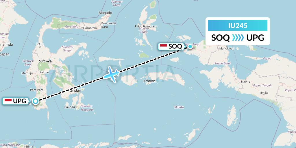 IU245 Pt. Super Air Jet Flight Map: Sorong to Makassar