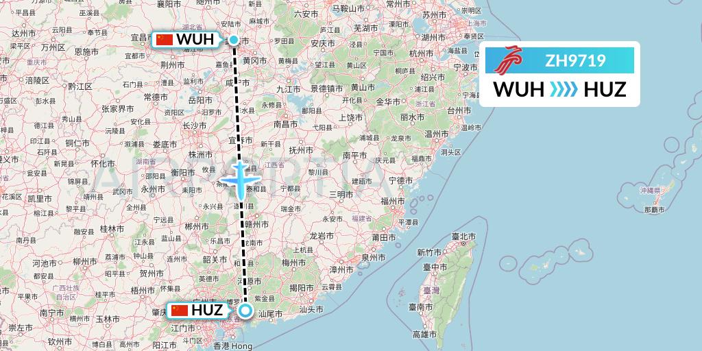ZH9719 Shenzhen Airlines Flight Map: Wuhan to Huizhou
