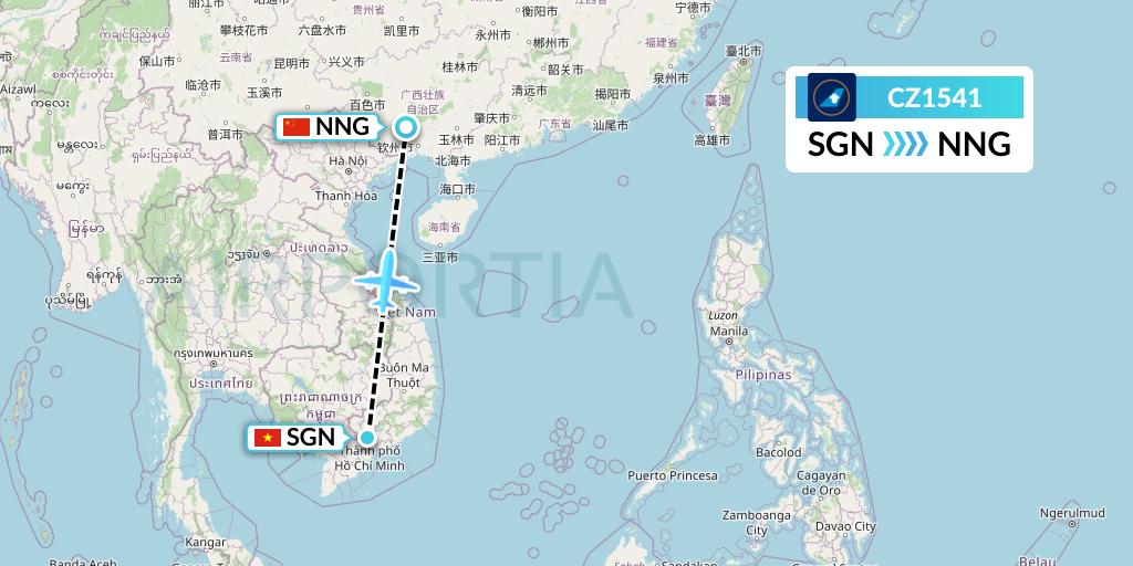 CZ1541 China Southern Airlines Flight Map: Ho Chi Minh City to Nanning