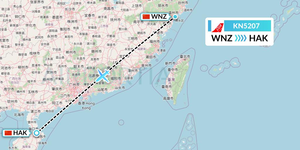 KN5207 China United Airlines Flight Map: Wenzhou to Haikou