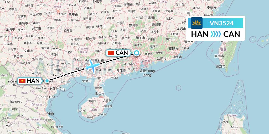 VN3524 Vietnam Airlines Flight Map: Hanoi to Guangzhou