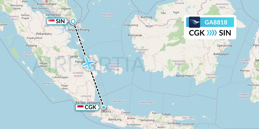 GA8818 Garuda Indonesia Flight Map: Jakarta to Singapore