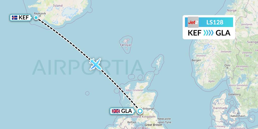 LS128 Jet2 Flight Map: Reykjavik to Glasgow