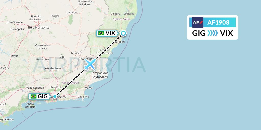 AF1908 Air France Flight Map: Rio de Janeiro to Vitoria