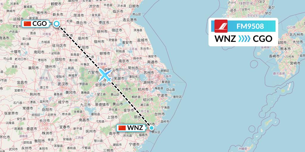 FM9508 Shanghai Airlines Flight Map: Wenzhou to Zhengzhou