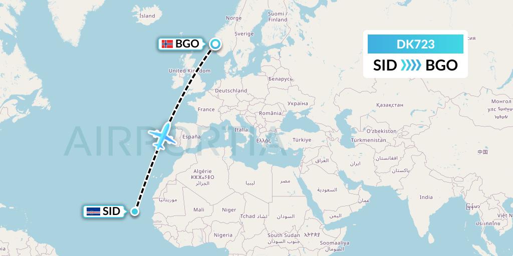 DK723 Thomas Cook Airlines Scandinavia Flight Map: Espargos to Bergen