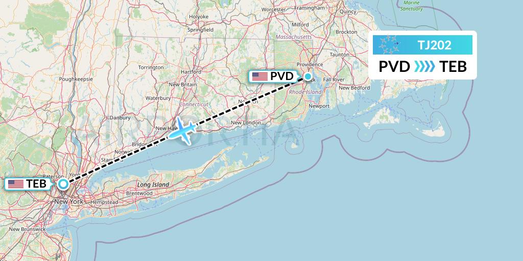 TJ202 Tradewind Aviation Flight Map: Providence to Teterboro