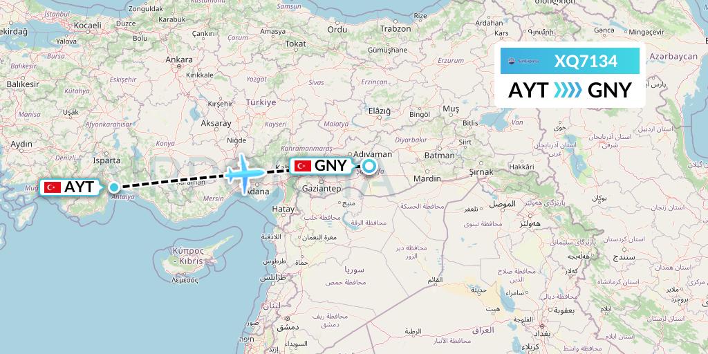 XQ7134 SunExpress Flight Map: Antalya to Sanliurfa