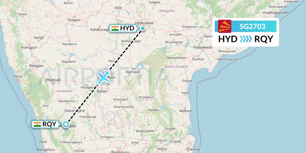 SG2703 SpiceJet Flight Map: Hyderabad to Bangalore