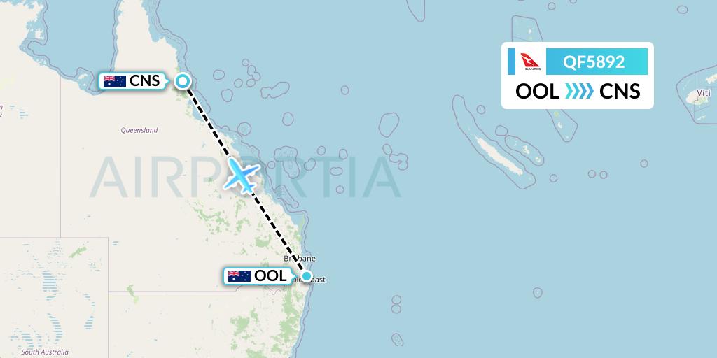 QF5892 Qantas Flight Map: Gold Coast to Cairns