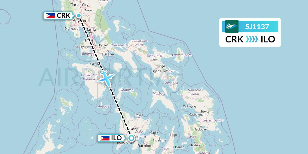 5J1137 CEBU Pacific Air Flight Map: Angeles City to Iloilo
