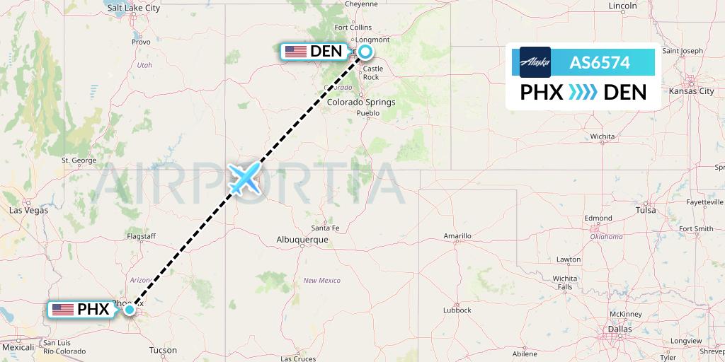 AS6574 Alaska Airlines Flight Map: Phoenix to Denver