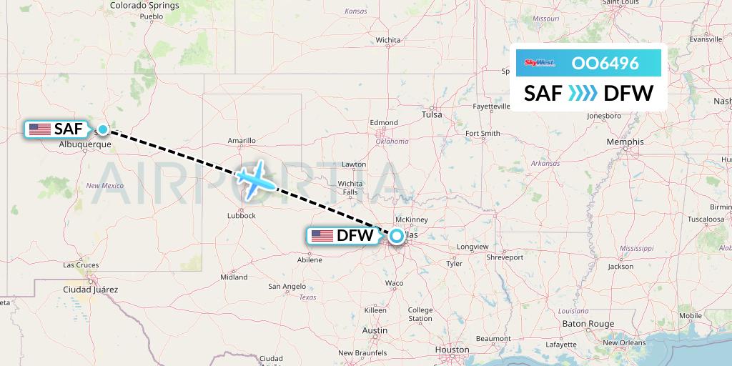 OO6496 SkyWest Airlines Flight Map: Santa Fe to Dallas
