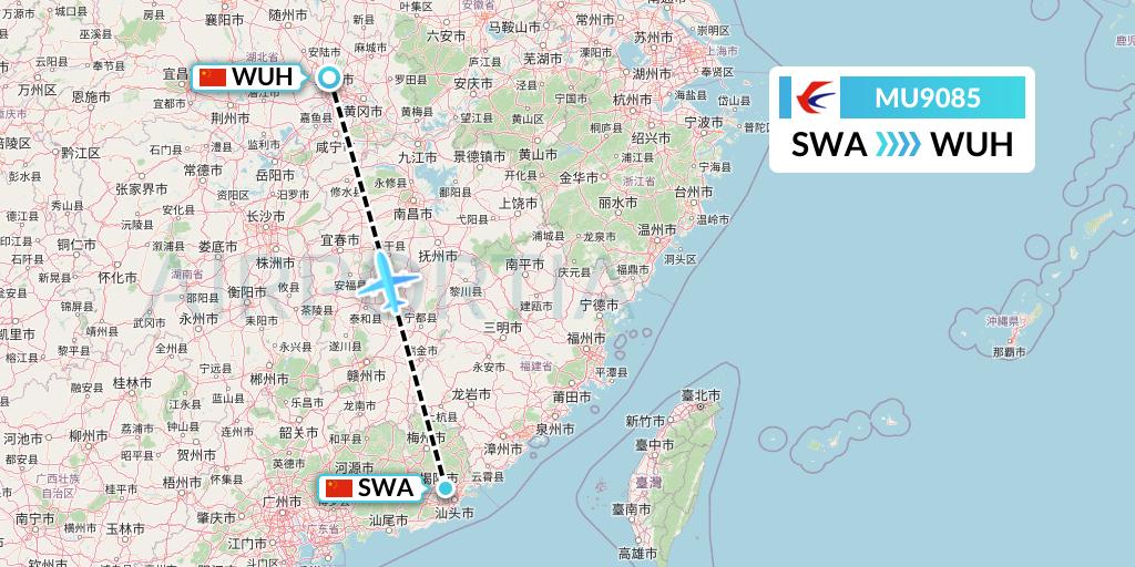 MU9085 China Eastern Airlines Flight Map: Jieyang to Wuhan