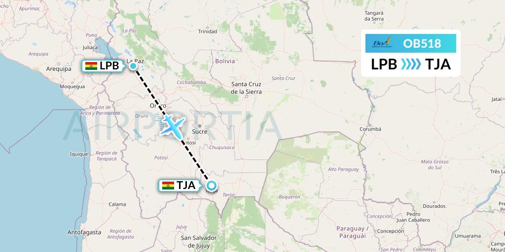 OB518 Boliviana de Aviacion Flight Map: La Paz to Tarija