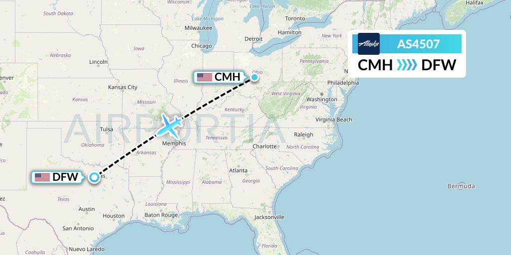 AS4507 Alaska Airlines Flight Map: Columbus to Dallas