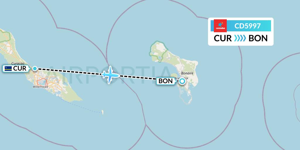 CD5997 Dutch Corendon Airlines Flight Map: Willemstad to Bonaire
