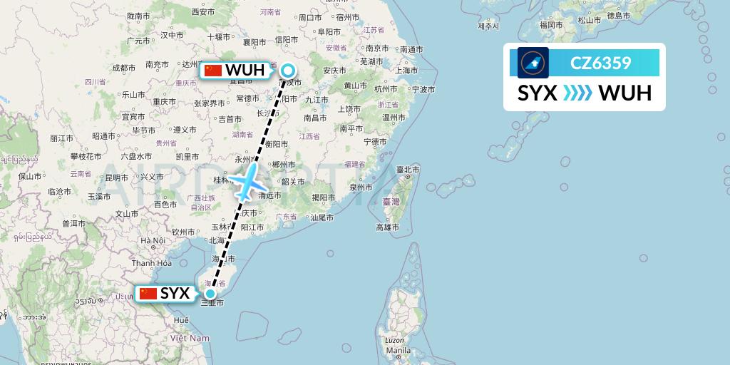 CZ6359 China Southern Airlines Flight Map: Sanya to Wuhan