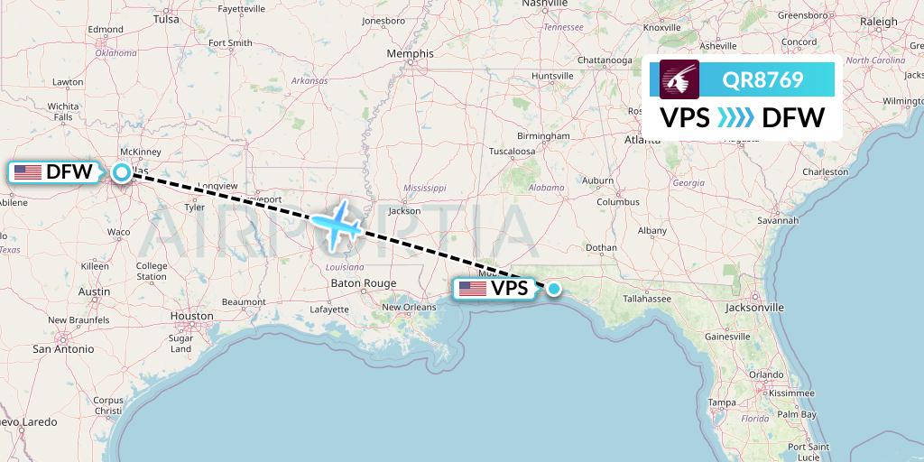 QR8769 Qatar Airways Flight Map: Valparaiso to Dallas